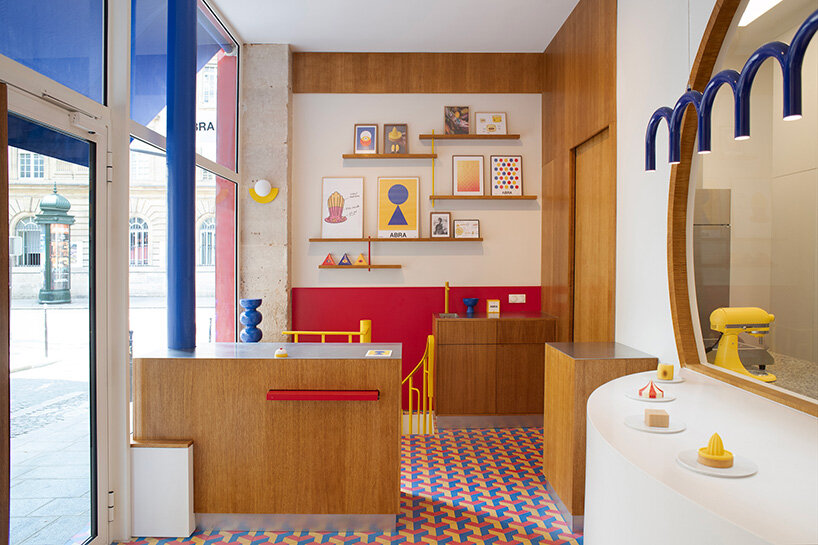 parisian patisserie ABRA frames pastries against geometric floors and bold primary colors
