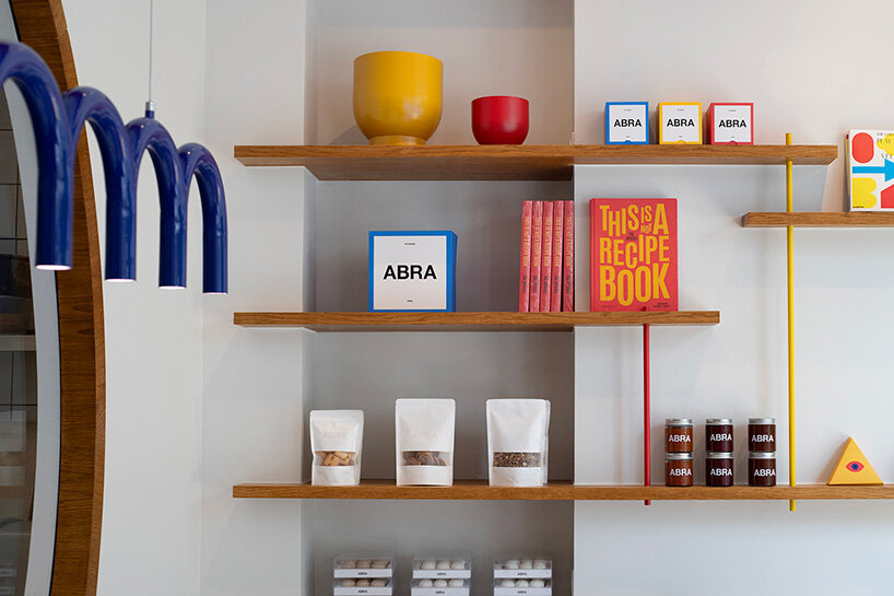 parisian patisserie ABRA frames pastries against geometric floors and bold primary colors