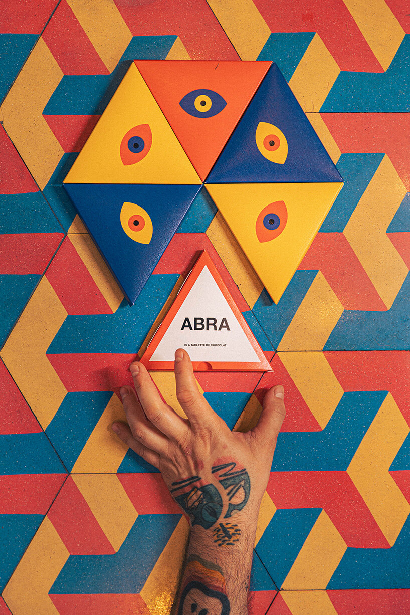 parisian patisserie ABRA frames pastries against geometric floors and bold primary colors