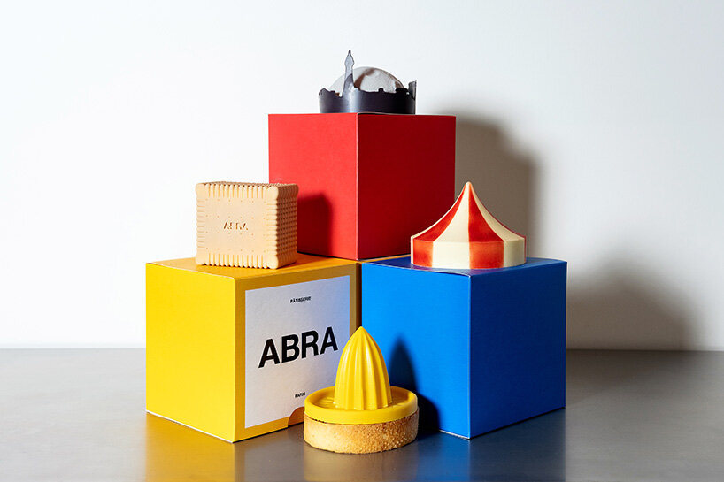 parisian patisserie ABRA frames pastries against geometric floors and bold primary colors