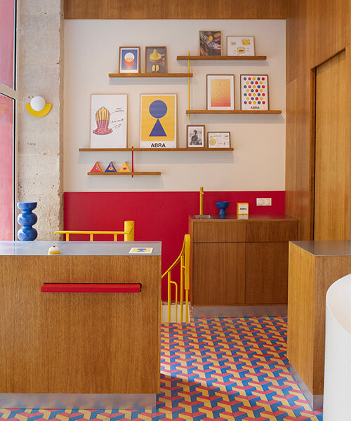 parisian patisserie ABRA frames pastries against geometric floors and bold primary colors