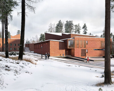 perforated brick facade encloses north musical art center in säynätsalo, finland