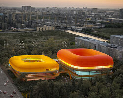 ETFE membranes top fluid pavilions of selgascano's proposed sports center for shanghai