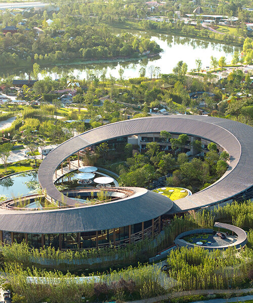 tianfu habitat pavilion: two ring-shaped rooftops form interlocking gardens in chengdu