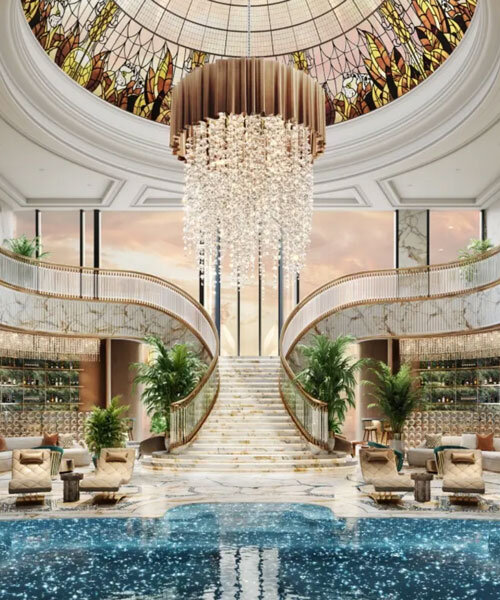 brass, marble, quartz details ornament studia 54's interiors within skyscraper in india