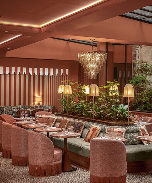 vibrant fabrics ornament restaurant interiors by maison malapert in paris fashion district