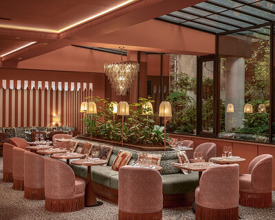 vibrant fabrics ornament restaurant interiors by maison malapert in paris fashion district
