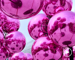 vincent leroy's kinetic cloud sculpture of glossy pink spheres hovers at seoul's design plaza