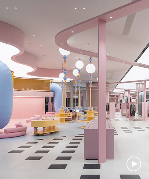 pink ribbon organizes retail display within factory store in inner mongolia
