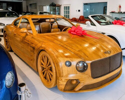 wooden bentley continental GT replicates the original car with sculpted gauges and speakers