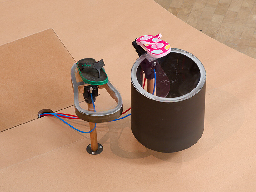 watch: collective orchestra of 201 flip-flops beats at meriem bennani's paris installation