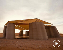 3D printed concrete habitat shelters reforestation volunteers in mongolia's desert
