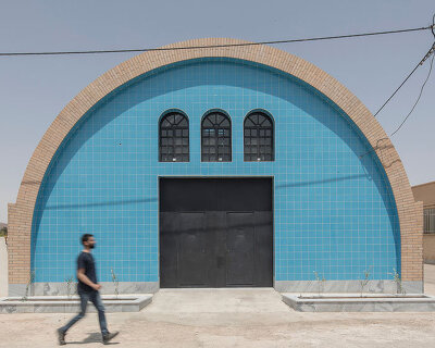 brick and turquoise tiles clad vaulted aghajoon communal kitchen in iran