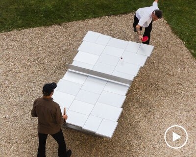 aluminum ping-pong table plays meditative sounds every time the ball hits the plates