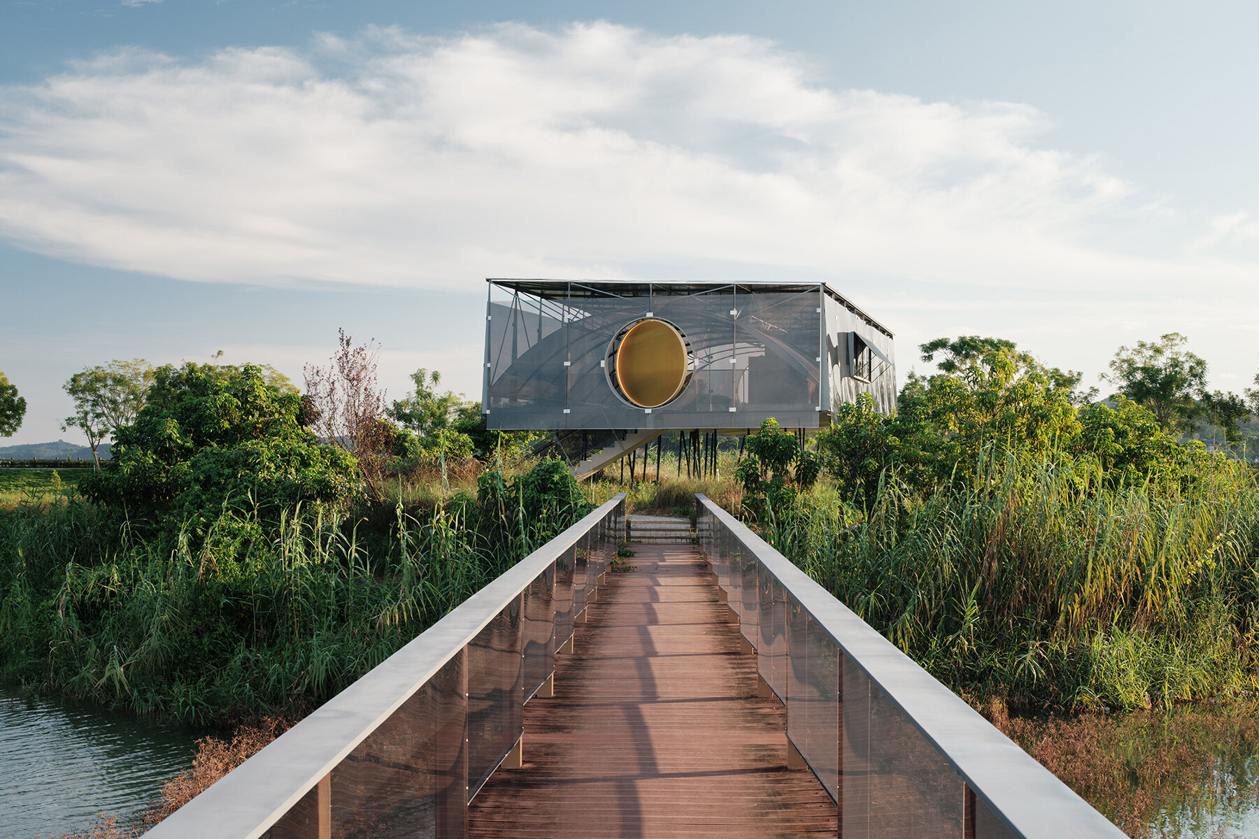 atelier guo's moonlit pavilion rises from the remains of an abandoned greenhouse in china