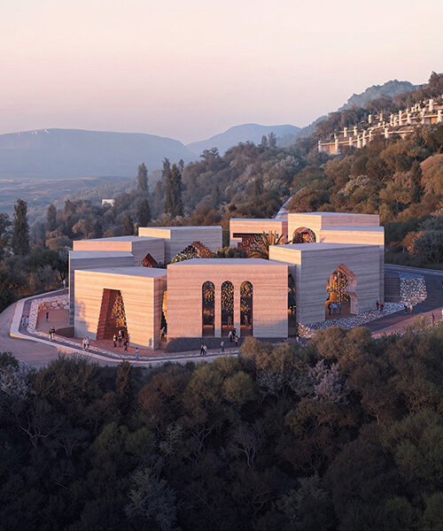 bjarke ingels group to scatter symbolic stone pavilions across tirana hillside