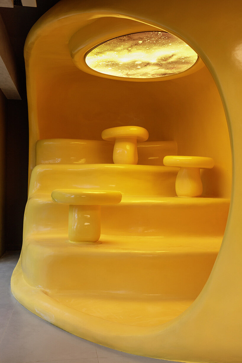 crosby studios composes bright yellow alien habitat for dessert shop in jakarta