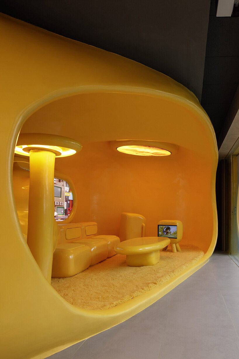 crosby studios composes bright yellow alien habitat for dessert shop in jakarta
