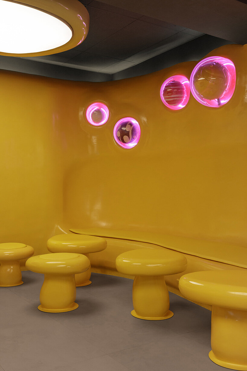 crosby studios composes bright yellow alien habitat for dessert shop in jakarta