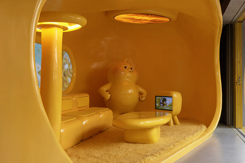 crosby studios composes bright yellow alien habitat for dessert shop in jakarta