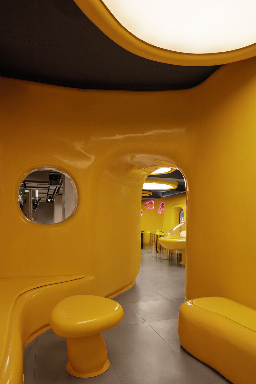 crosby studios composes bright yellow alien habitat for dessert shop in jakarta