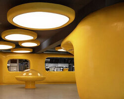 crosby studios composes bright yellow alien habitat for dessert shop in jakarta