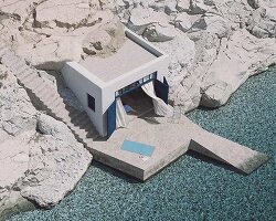 fisherman's shelter becomes a meditative retreat in renovation by façade on milos island