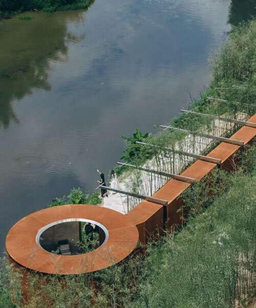 rhythmic steel pavilion by DL atelier weaves through riverfront bamboo grove in china