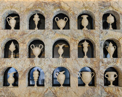 dessert-shaped sculptures in marble and wood ornament ice cream shop in argentina