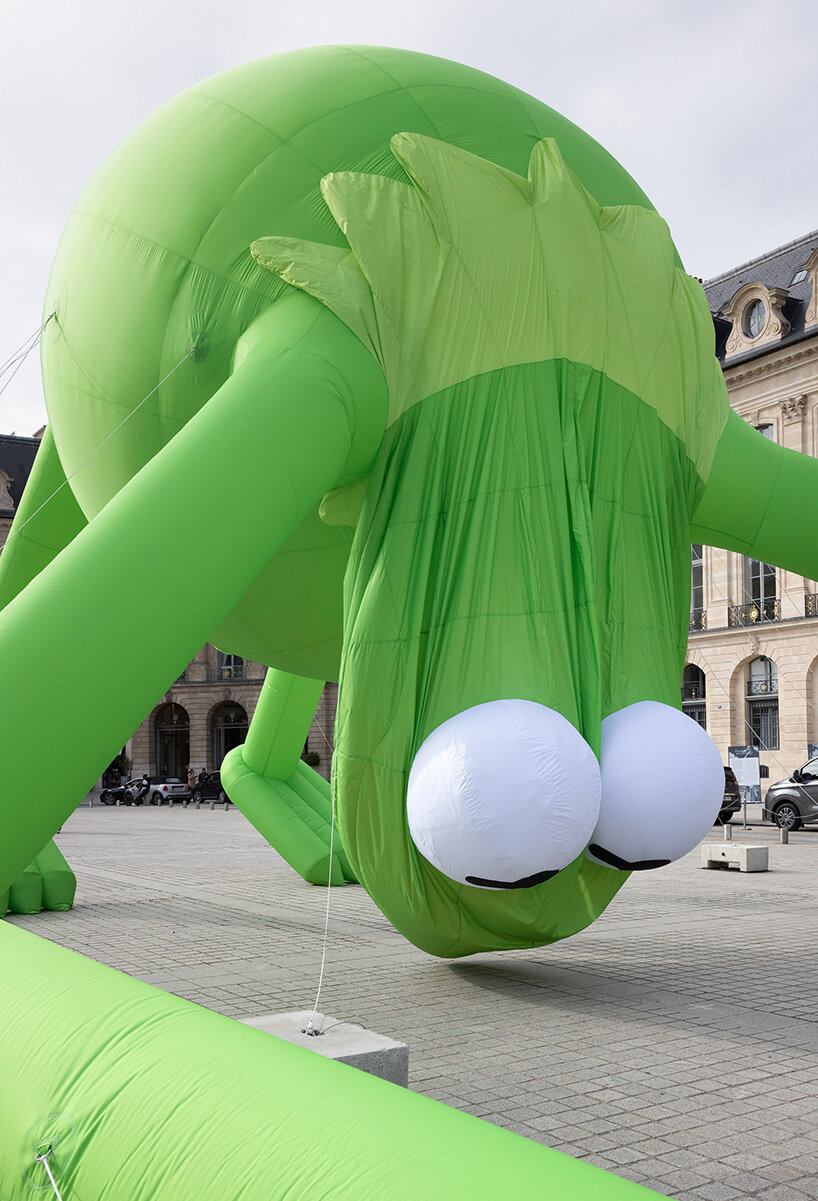 alex da corte's giant kermit the frog lands in place vendôme during art basel paris