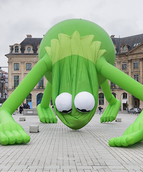 alex da corte's giant kermit the frog lands in place vendôme during art basel paris