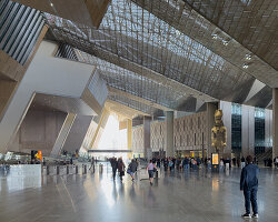 gazing toward the pyramids of giza, the grand egyptian museum opens to visitors