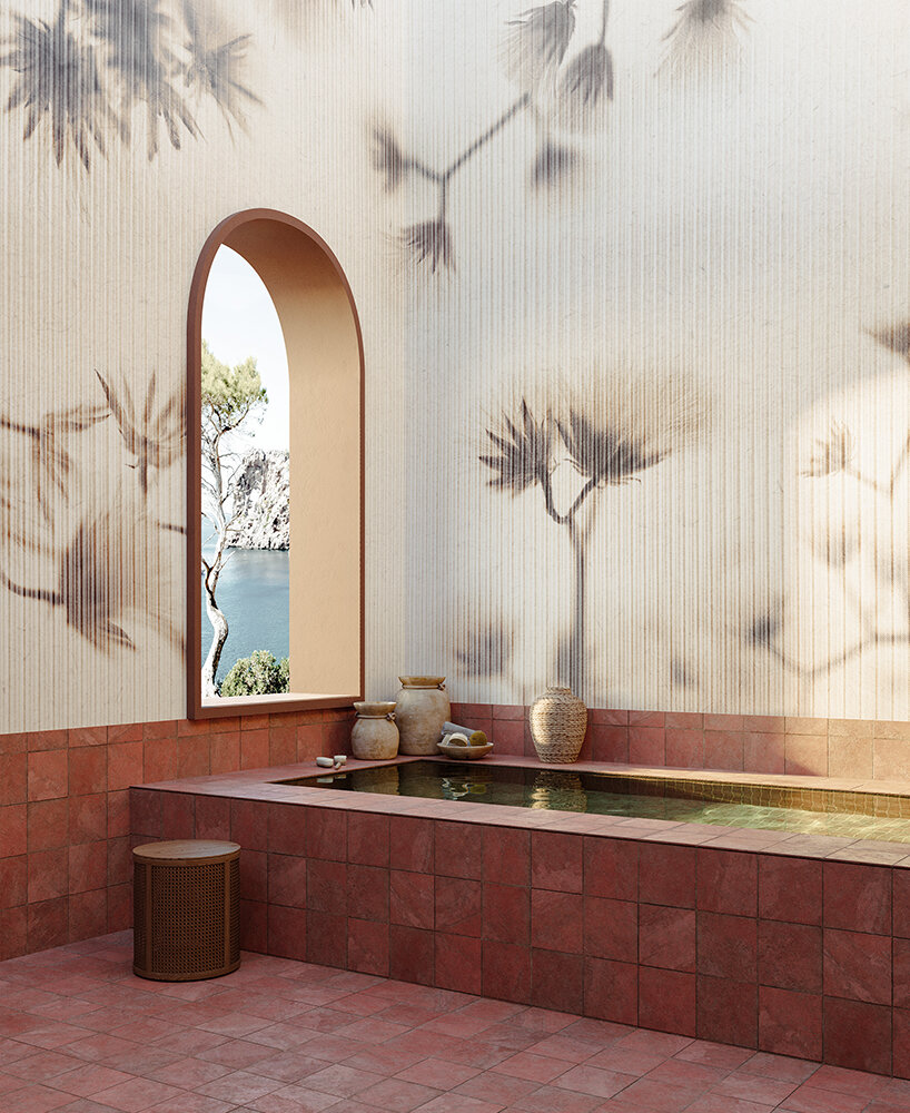 Colección de papeles pintados El flamenco baila con las paredes a través de formas, colores y texturas complejas.