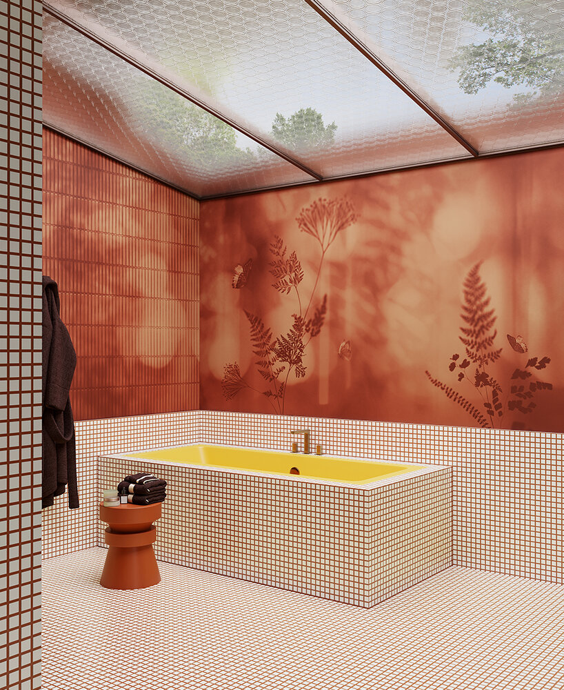 Colección de papeles pintados El flamenco baila con las paredes a través de formas, colores y texturas complejas.