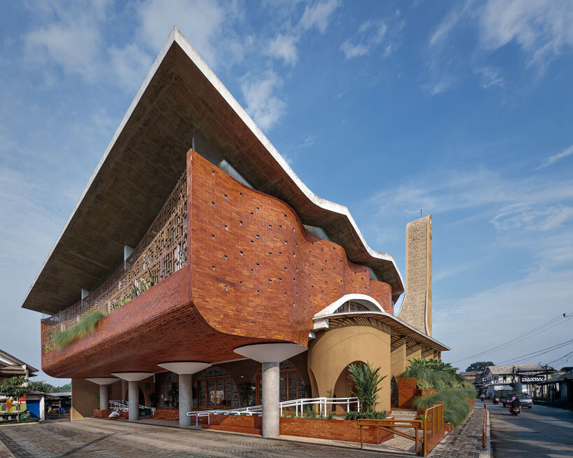 pleated brick walls craft folding facade over java mosque by ismail solehudin architecture
