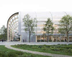 an ETFE facade wraps luca poian forms' luminous library proposal for montenegro