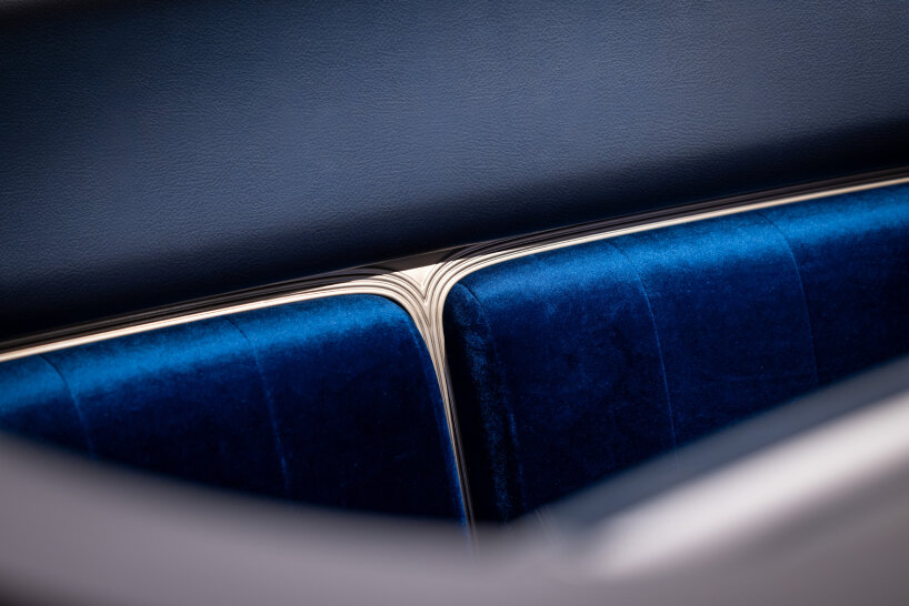 detailed view of the velvet seats, still inspired by the Art Deco era