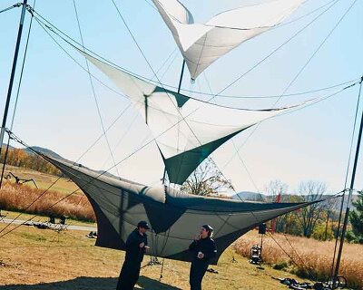 the north face arrives at storm king with lightweight textile sculpture by johannes offerhaus