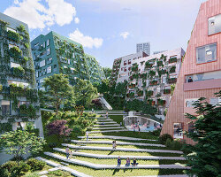 OMA rethinks hillside areas in busan, south korea, with patchwork of terraces and towers