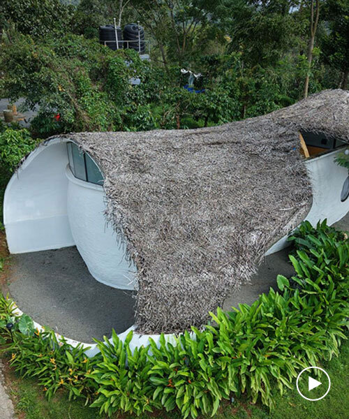organic shell roof made of thatch and mud tops sculptural eco-retreat in india