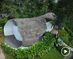 organic shell roof made of thatch and mud tops sculptural eco-retreat in india