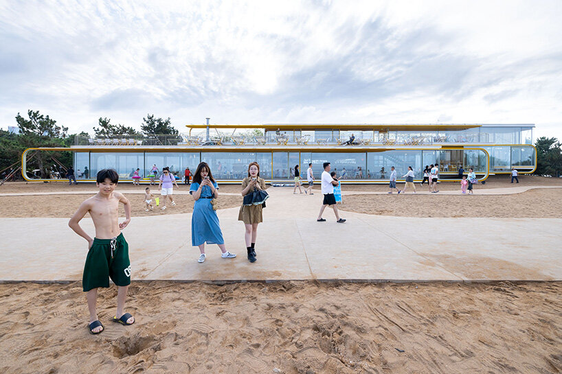 selgascano composes transparent seaside café from three parallel glass volumes in china