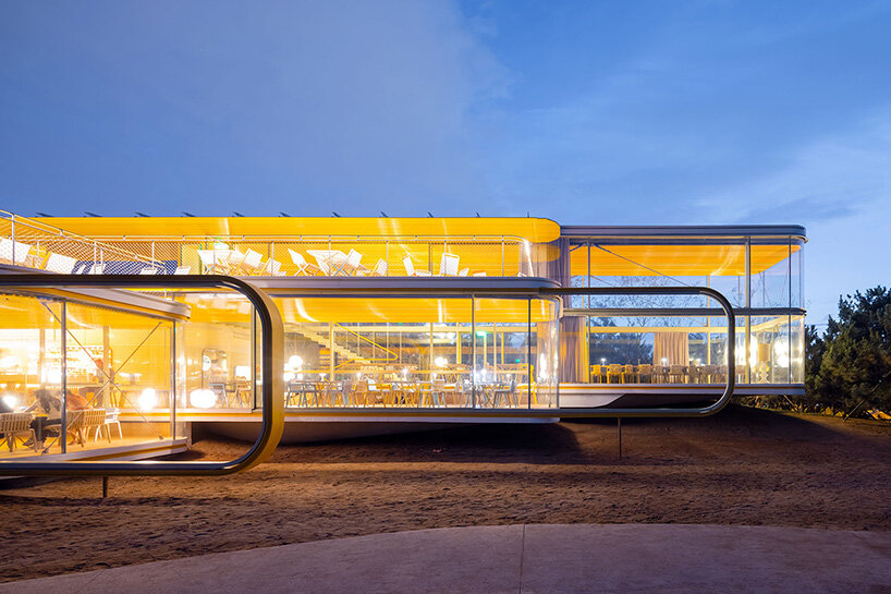 selgascano composes transparent seaside café from three parallel glass volumes in china