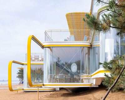 selgascano composes transparent seaside café from three parallel glass volumes in china