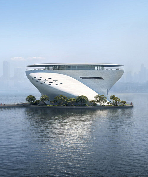 tadao ando plans floating dubai museum of art with twisting concrete silhouette