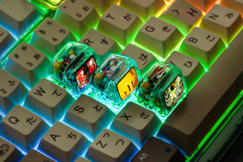 the back panel of the keycap is translucent so the user can see all the internal parts