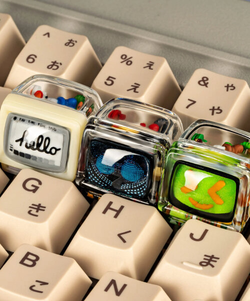 transparent keycaps shaped like retro TV take design cues from 1984 apple macintosh 128k
