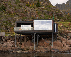 vipp's newest lofoten guesthouse is designed like a norwegian fishing cabin on stilts