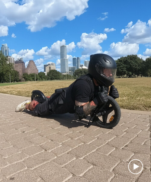 wearable electric motorcycle with repurposed bike parts makes users ride while planking