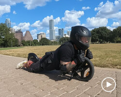 wearable electric motorcycle with repurposed bike parts makes users ride while planking